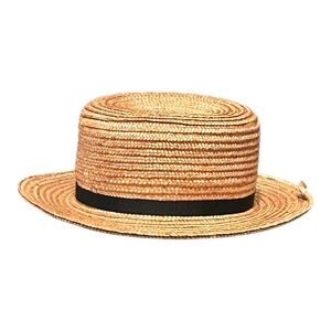 Men's Amish Style  Straw Boater Hat with Black Band Handmade Like New 7 1/4